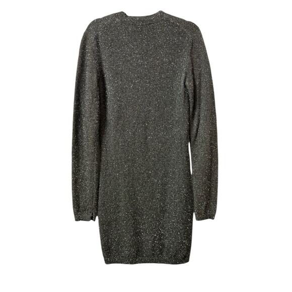 All Saints Long Sleeve  Mini Sweater Dress Metallic Silver Sparkle Sz Medium - Picture 4 of 6